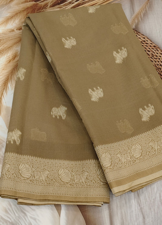 Beige Banarasi Cotton Saree