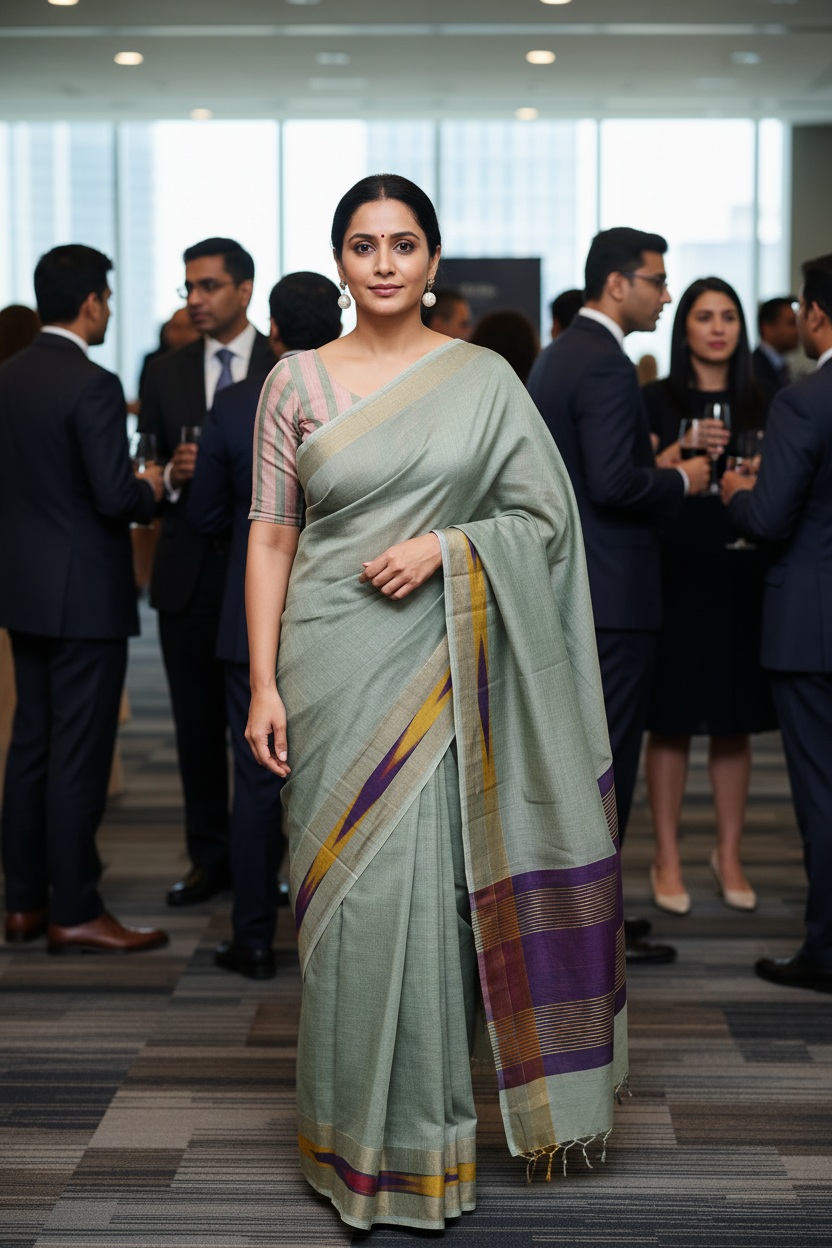 Sage Green Pure Cotton Saree