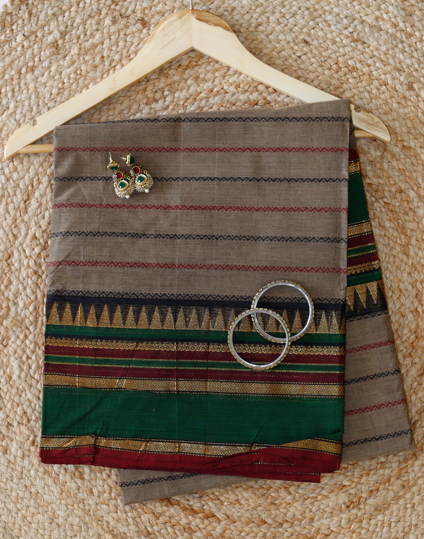 Heritage Grey Cotton Saree - Timeless Stripes