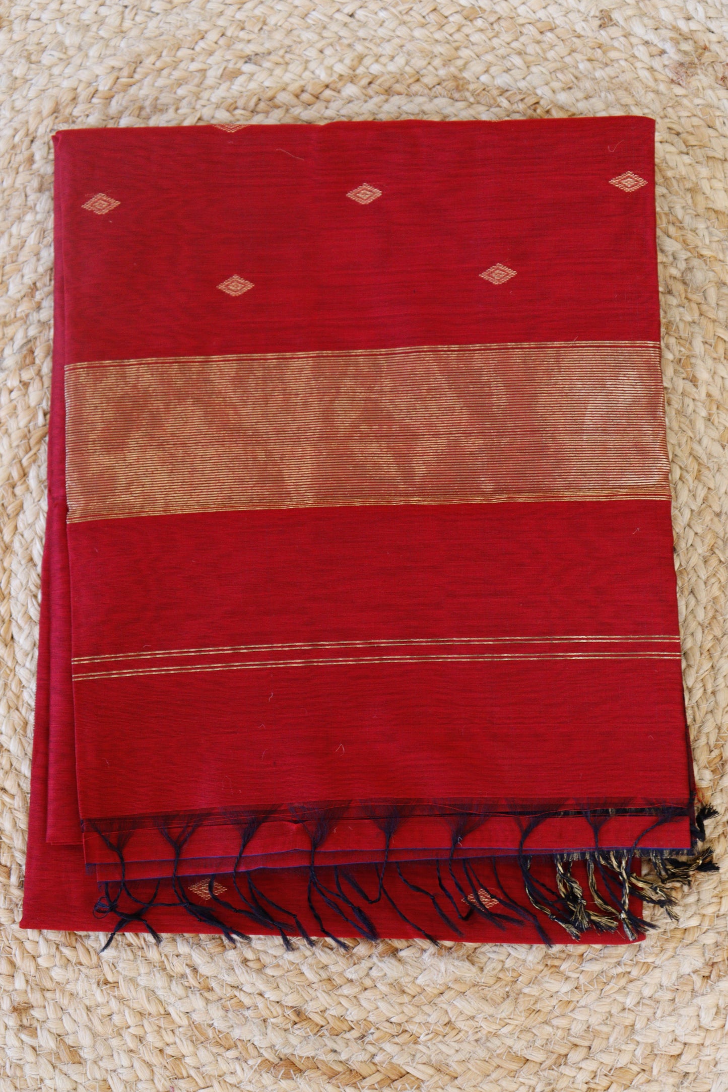 Red Maheshwari Saree - Diamond buttas