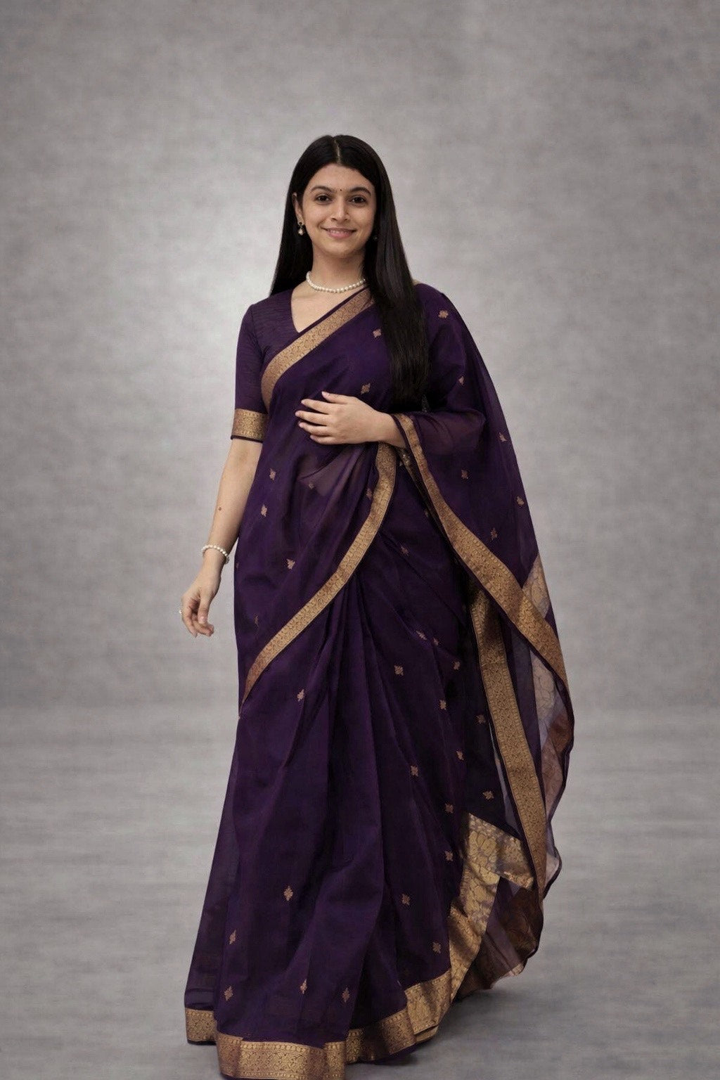 Purple Maheshwari Saree - Diamond buttas