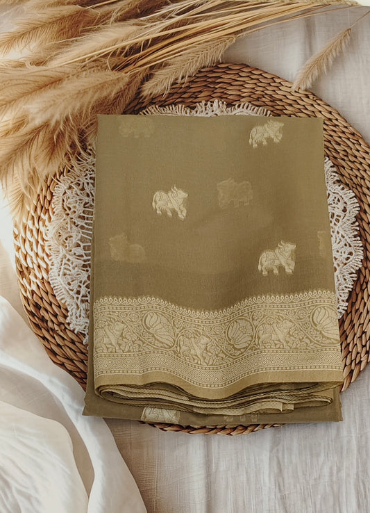 Beige Banarasi Cotton Saree