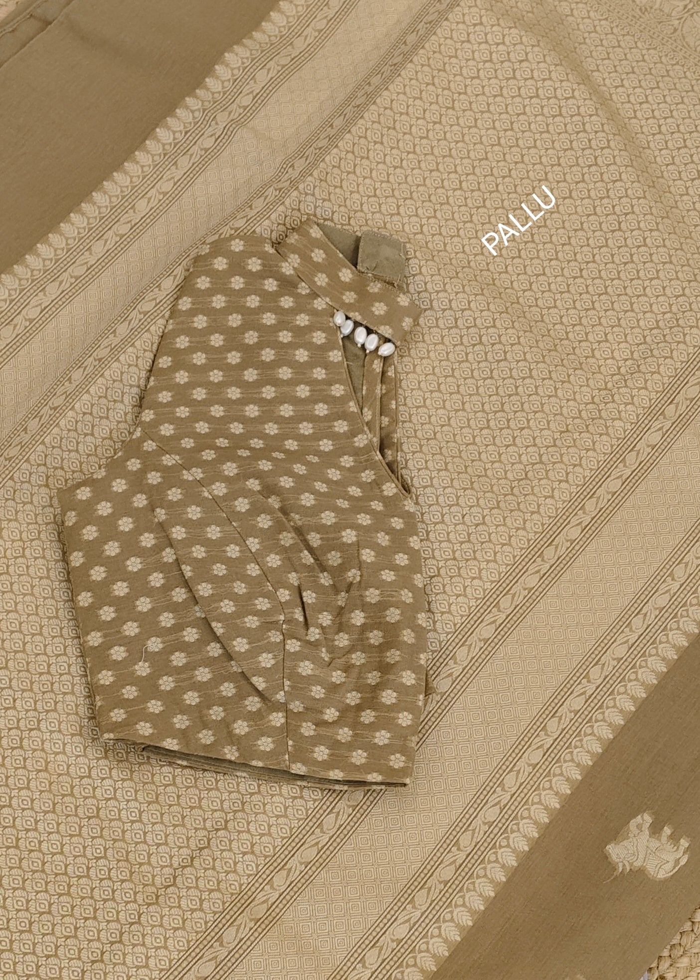 Beige Banarasi Cotton Saree