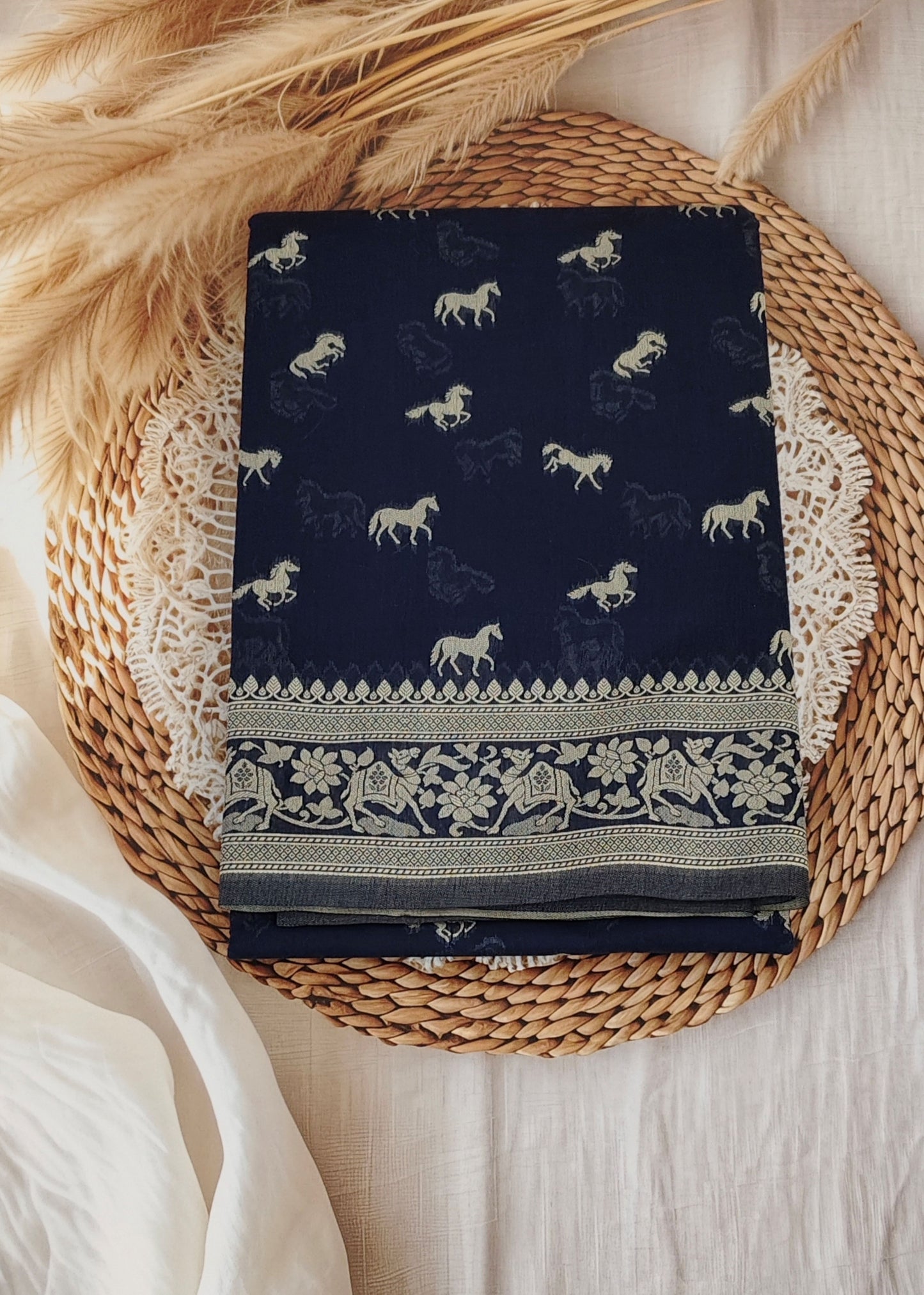 Navy Blue Banarasi Cotton Saree