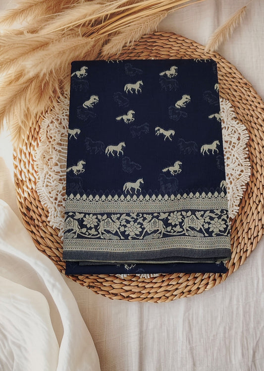 Navy Blue Banarasi Cotton Saree