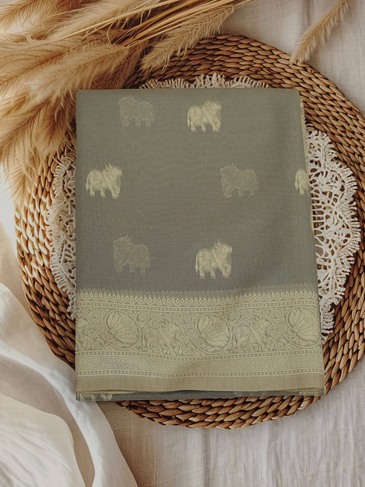 Light Grey Banarasi Cotton Saree