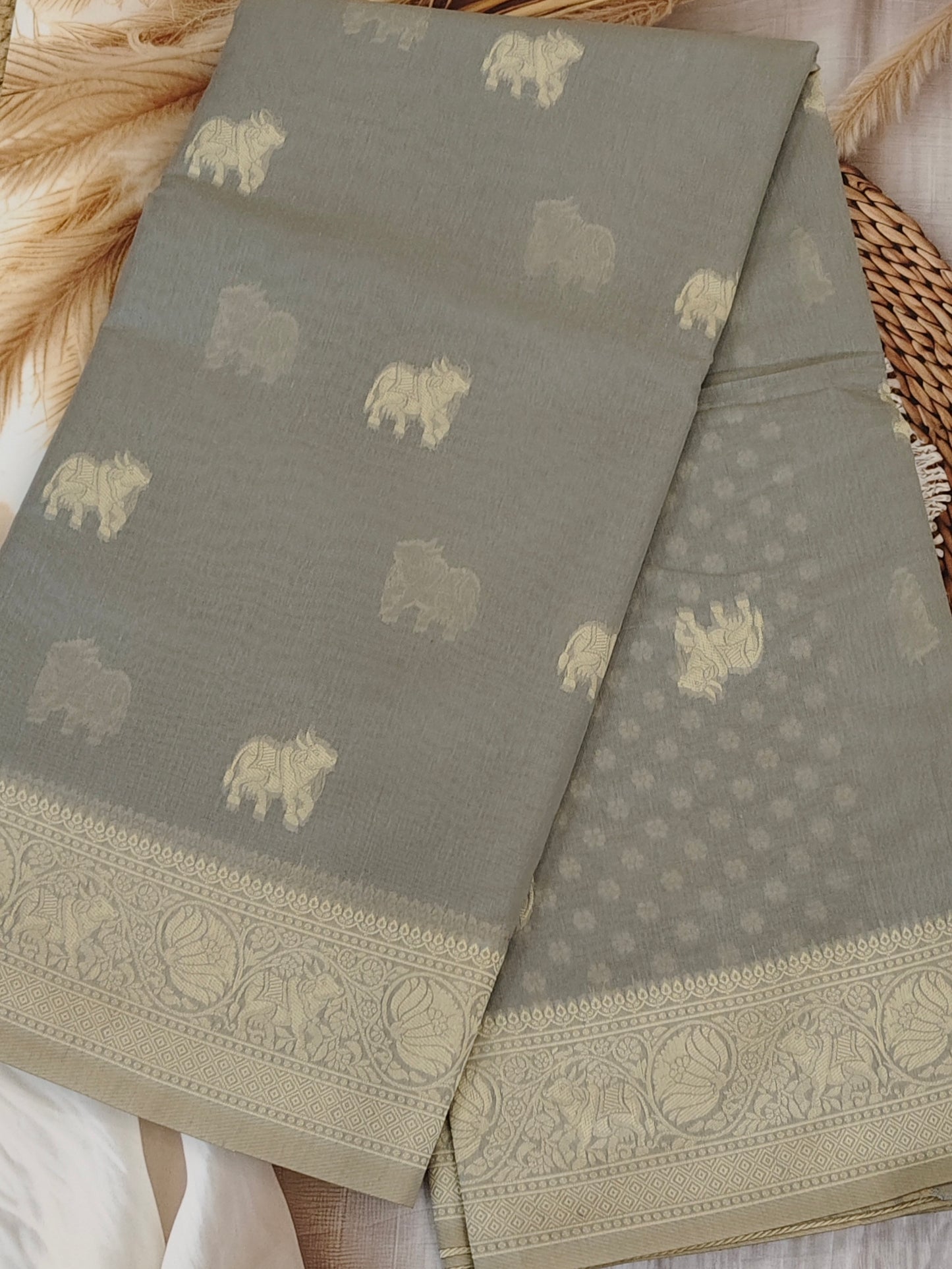 Light Grey Banarasi Cotton Saree