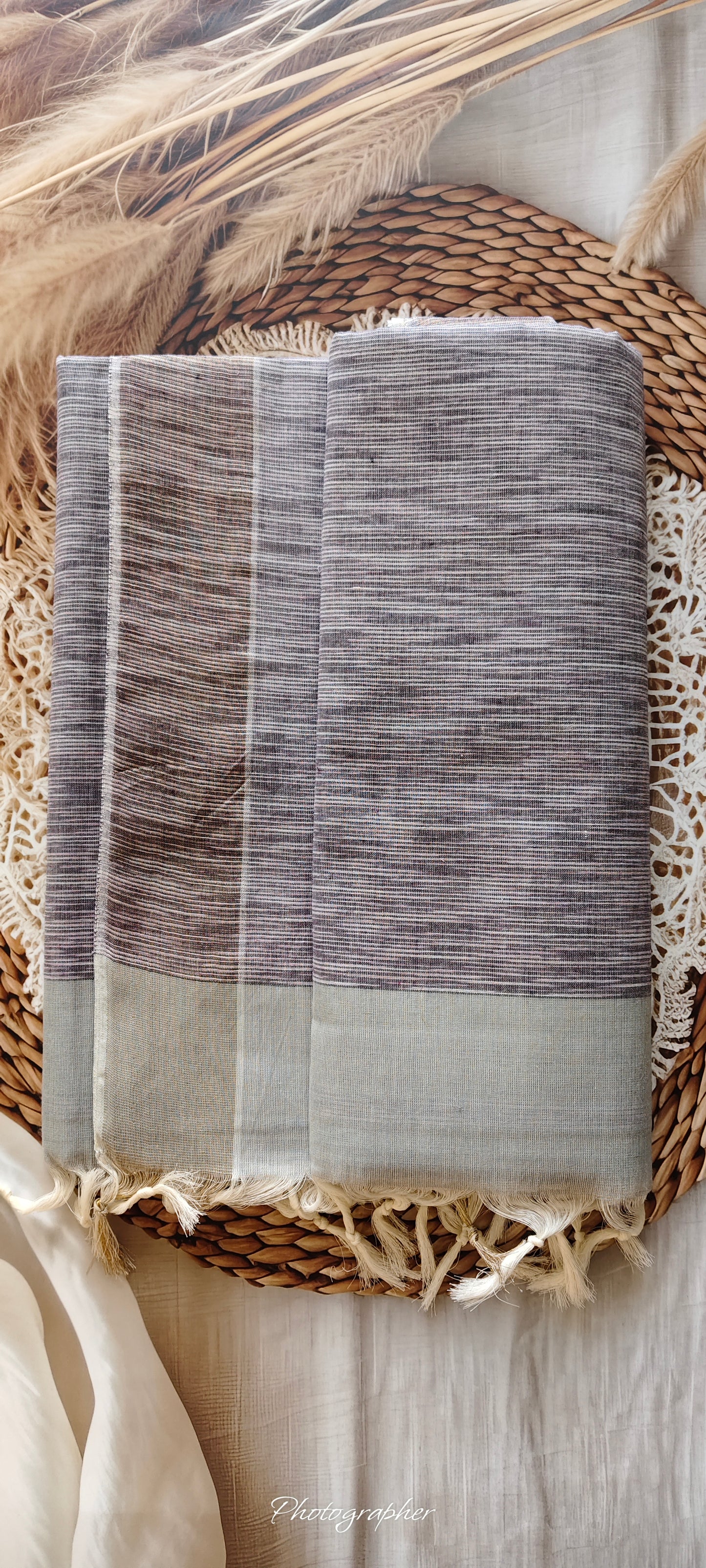 Grey Pure Cotton Saree