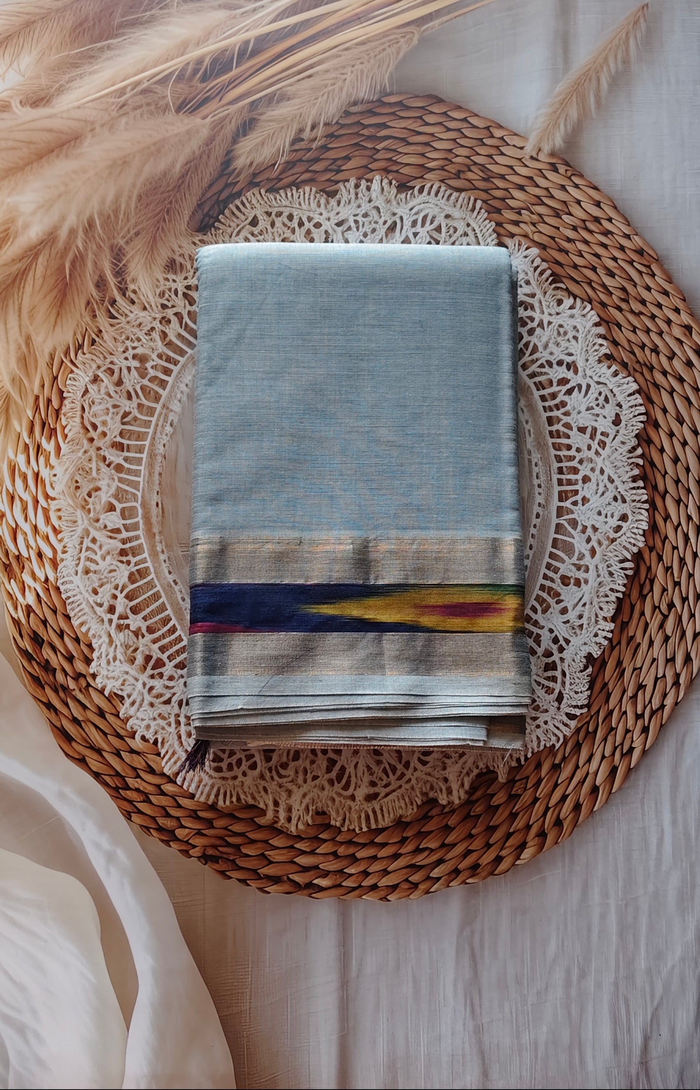 Silver Grey Pure Cotton Saree