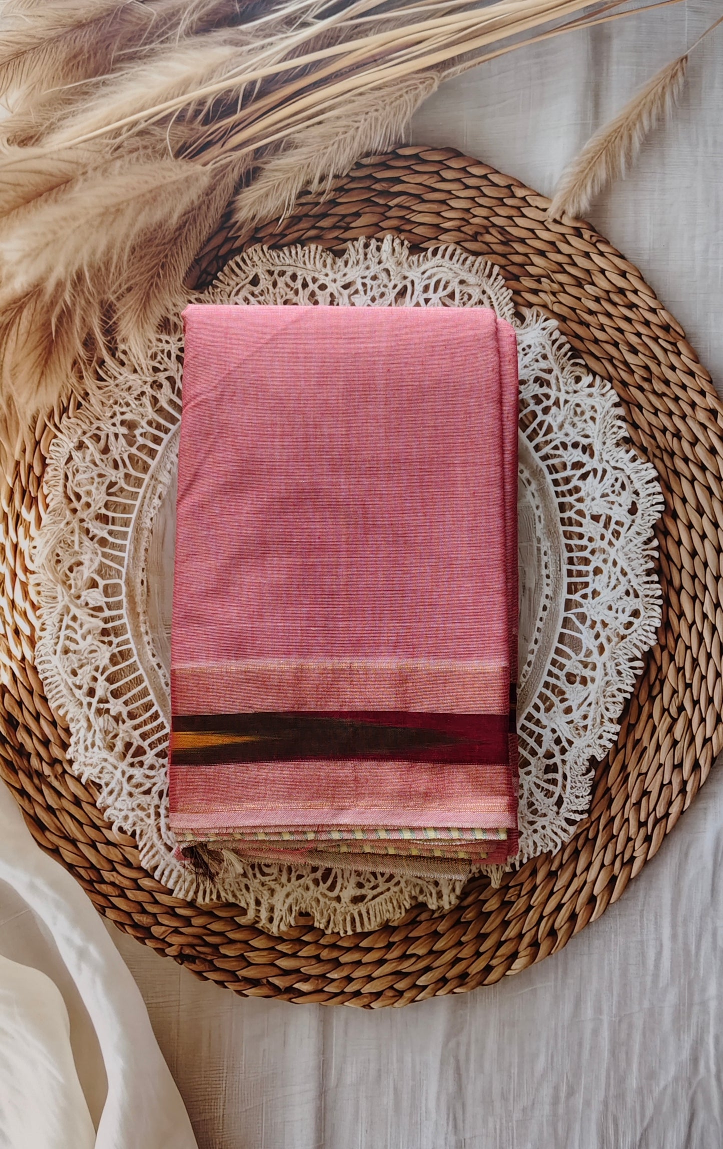 Rose Pink Pure Cotton Saree