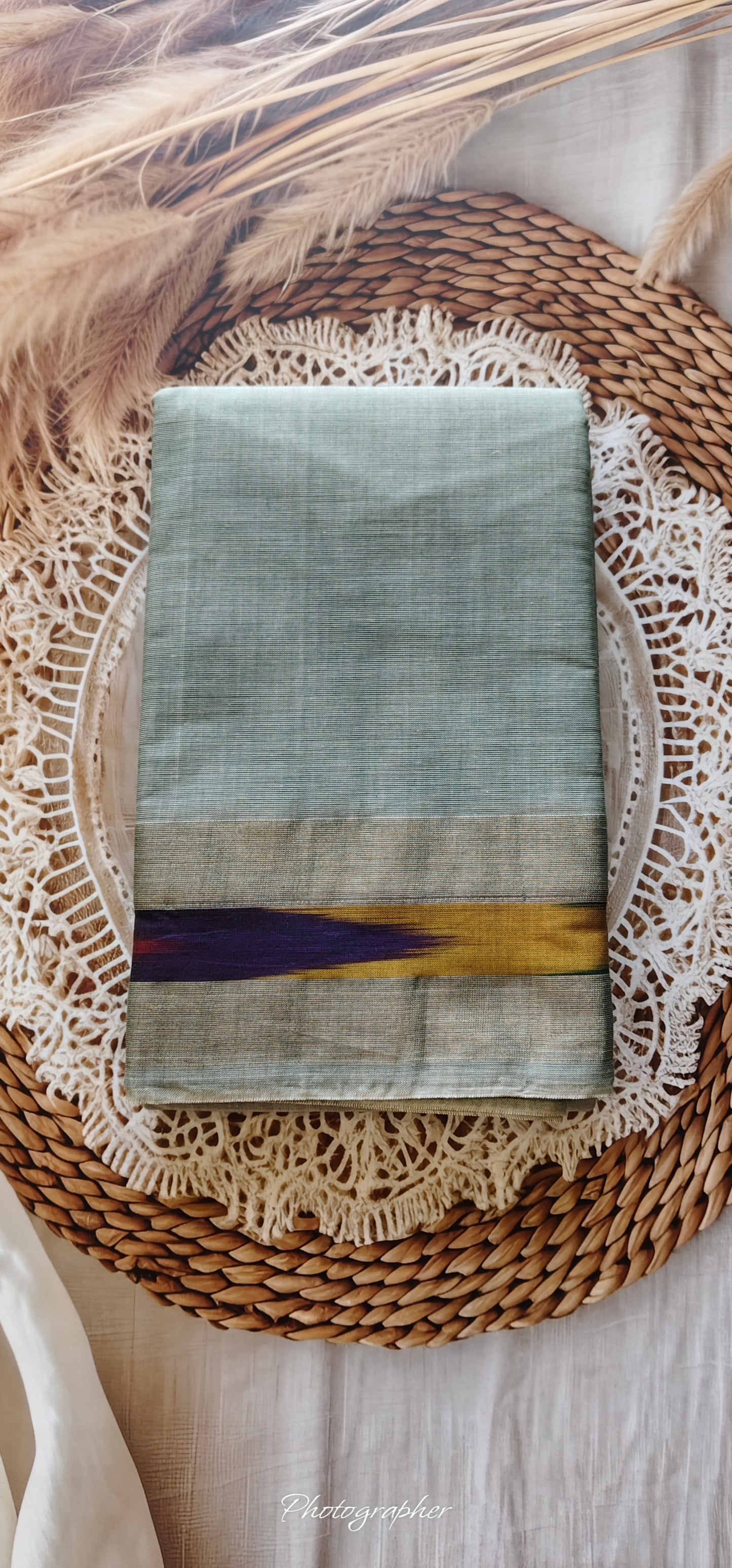Sage Green Pure Cotton Saree