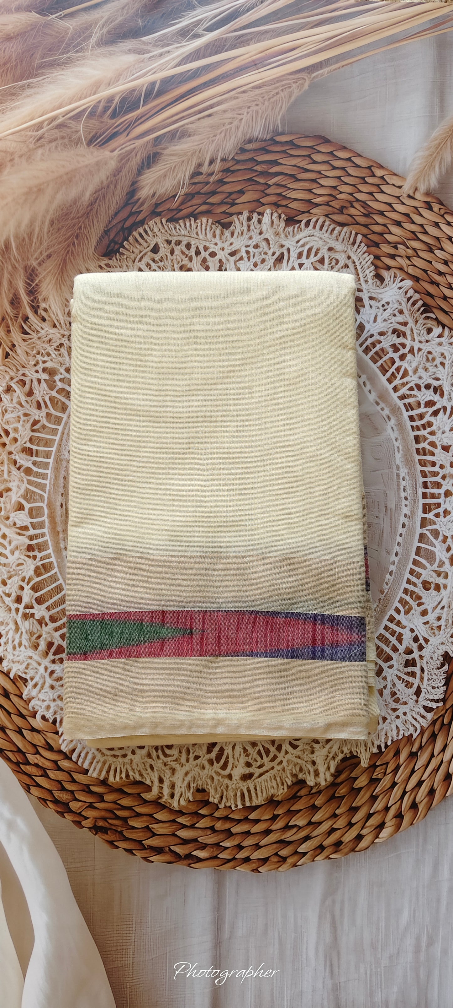 Light cream / Ivory Pure Cotton Saree