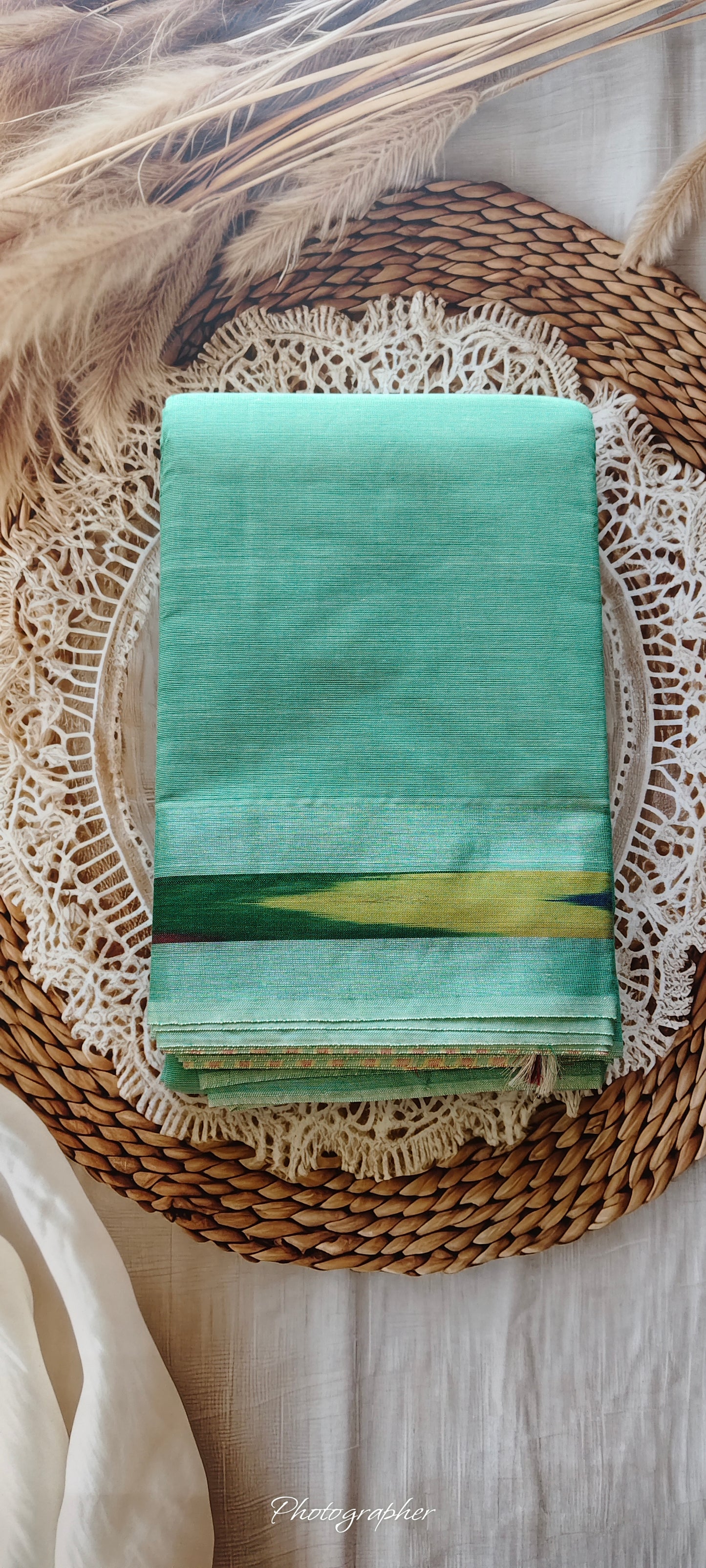 Mint Green Pure Cotton Saree