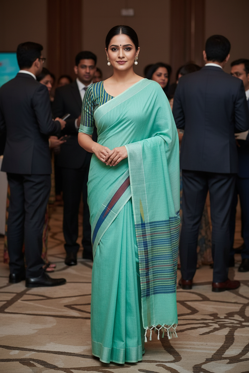 Mint Green Pure Cotton Saree