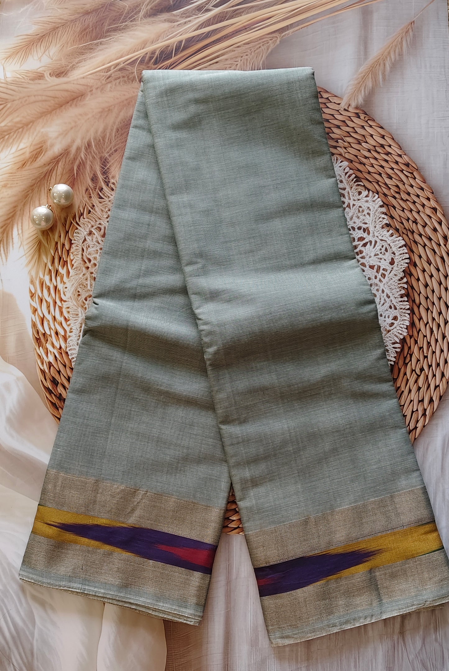 Sage Green Pure Cotton Saree