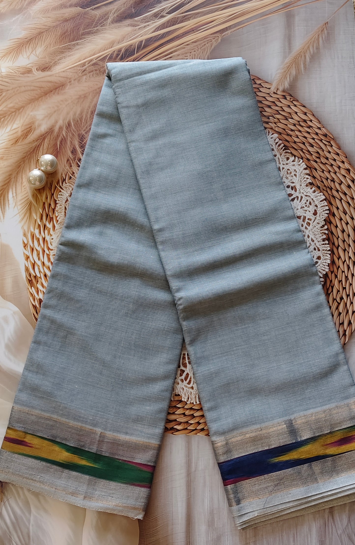 Silver Grey Pure Cotton Saree