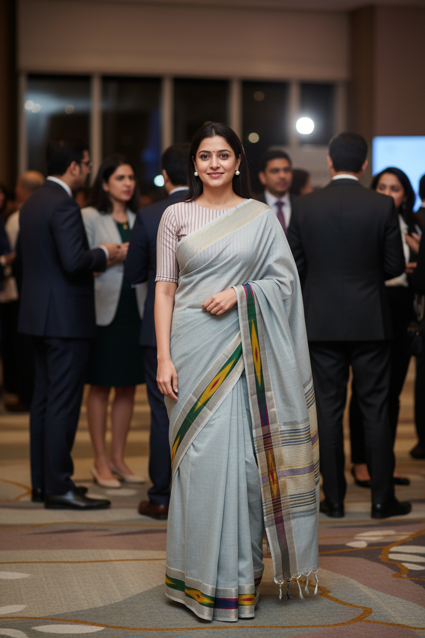 Silver Grey Pure Cotton Saree