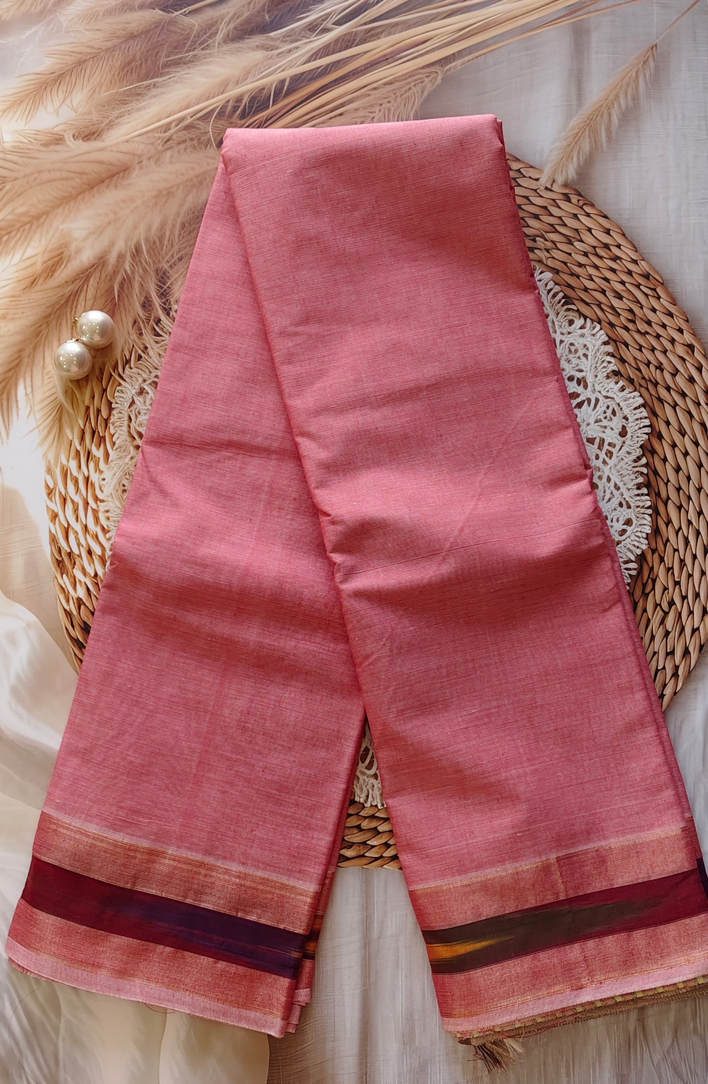 Rose Pink Pure Cotton Saree