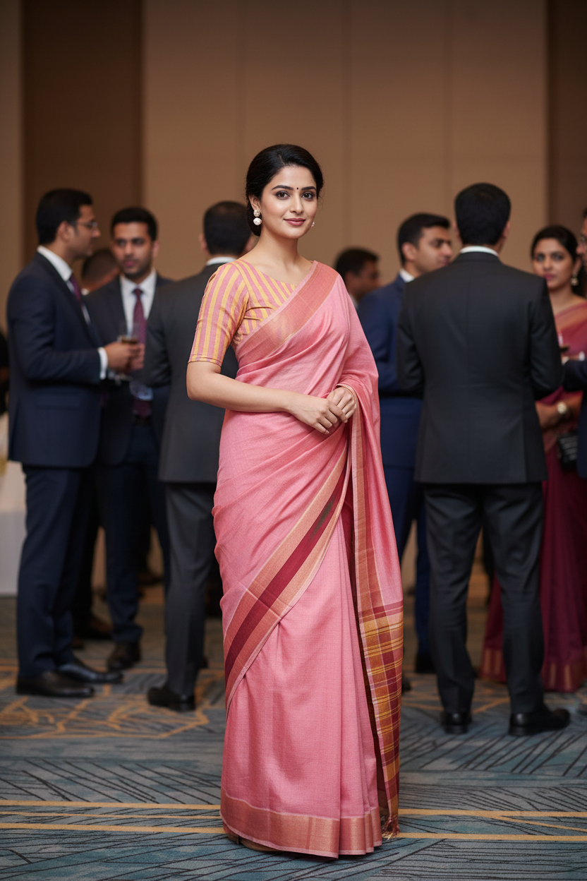 Rose Pink Pure Cotton Saree