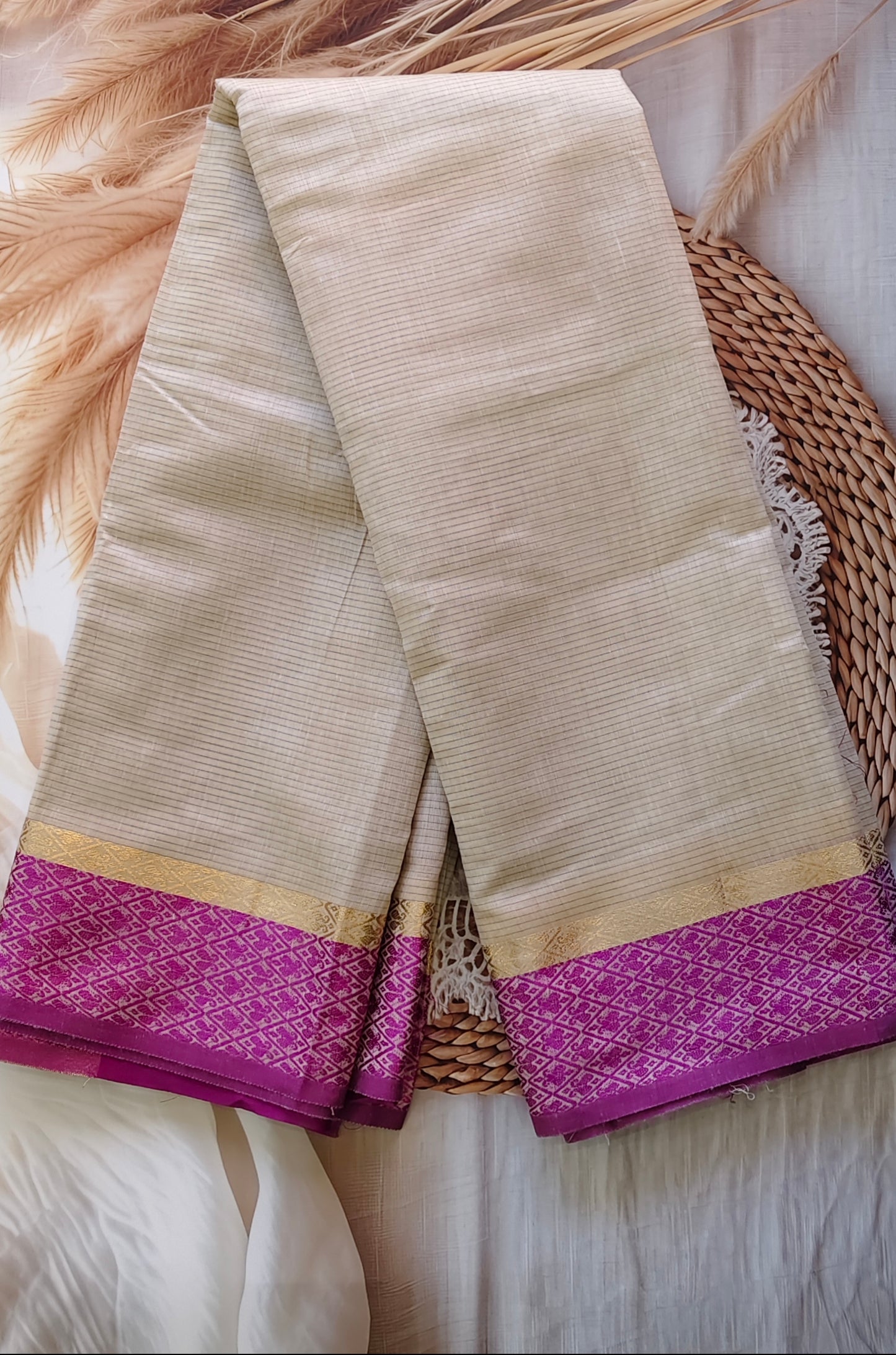 Off-White Soft Cotton Saree