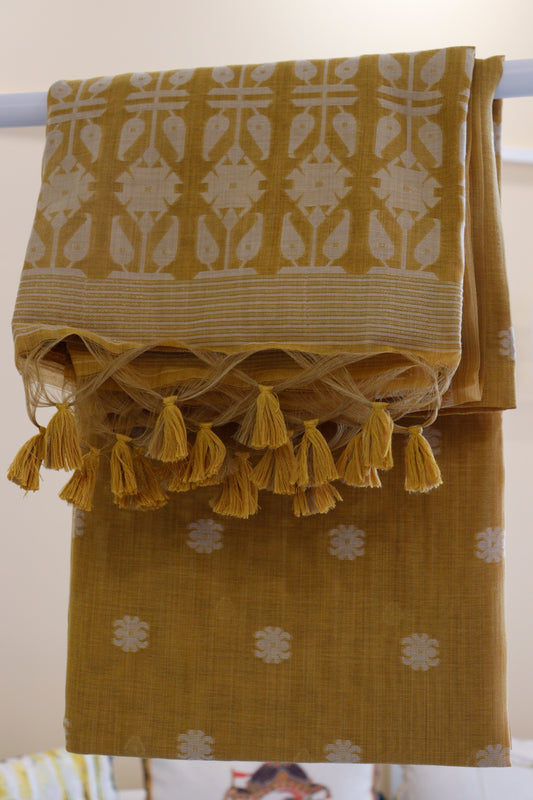 Mustard Yellow Muga Cotton Saree