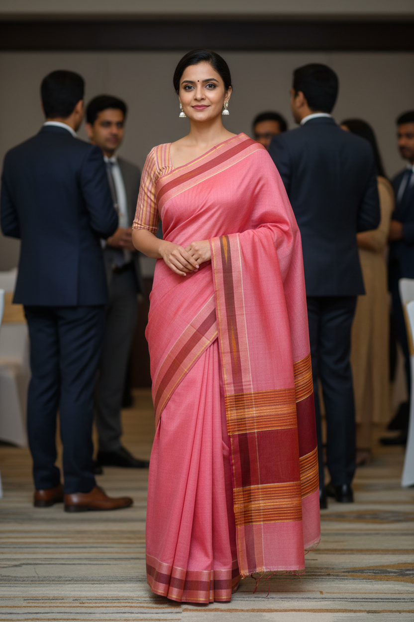 Rose Pink Pure Cotton Saree
