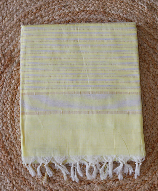 Soft Yellow Jute Cotton Saree - Fine Stripes