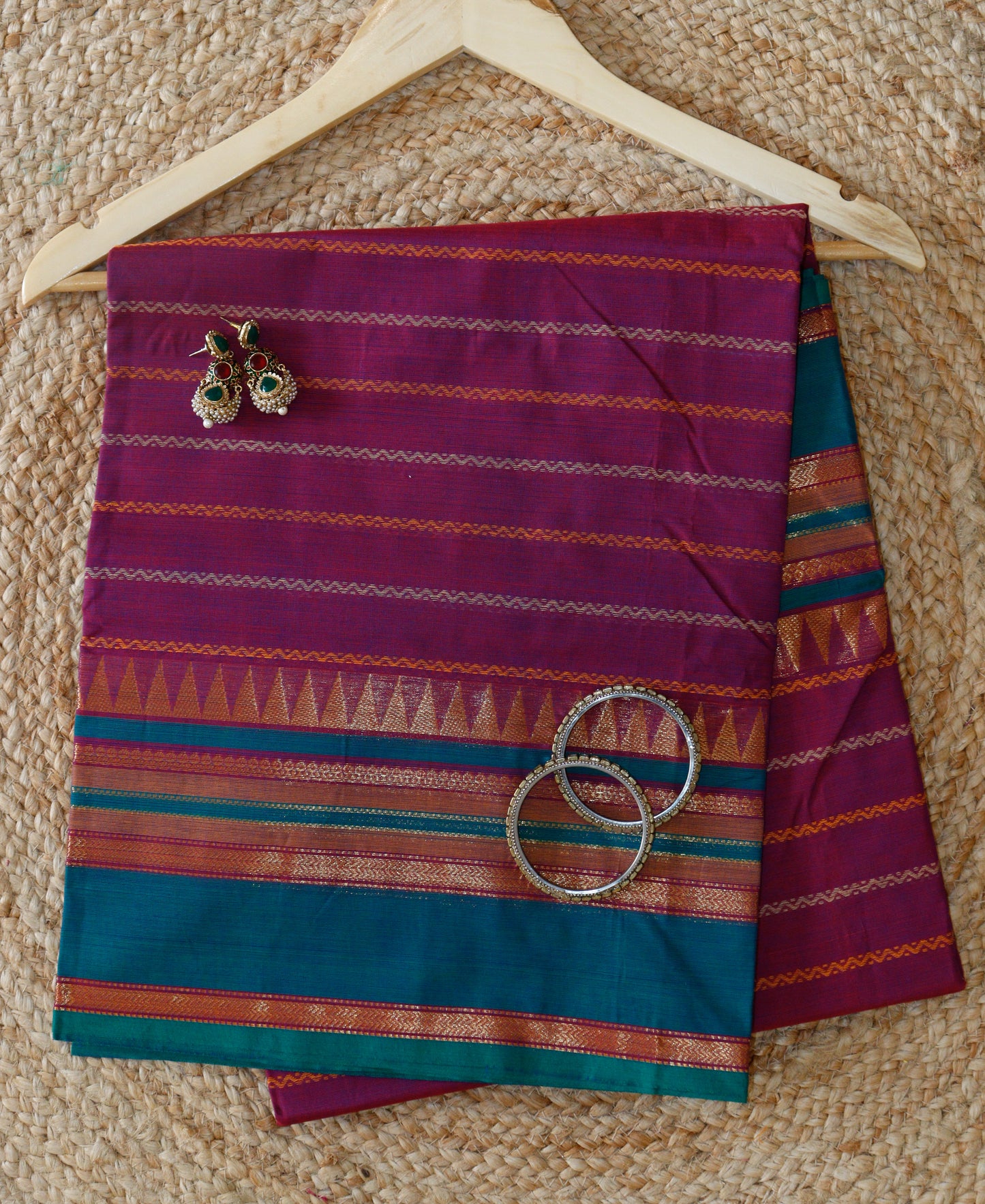 Deep Purple Cotton Saree - Timeless Stripes