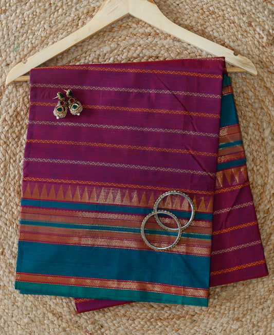 Deep Purple Cotton Saree - Timeless Stripes