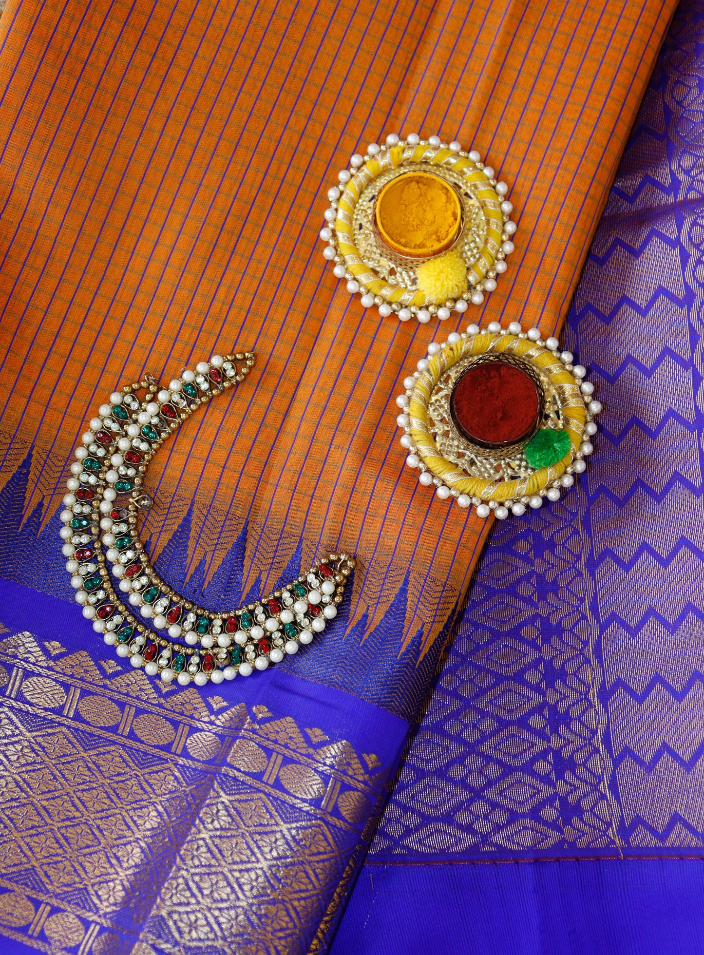Vintage Orange Cotton Saree | Fine checks