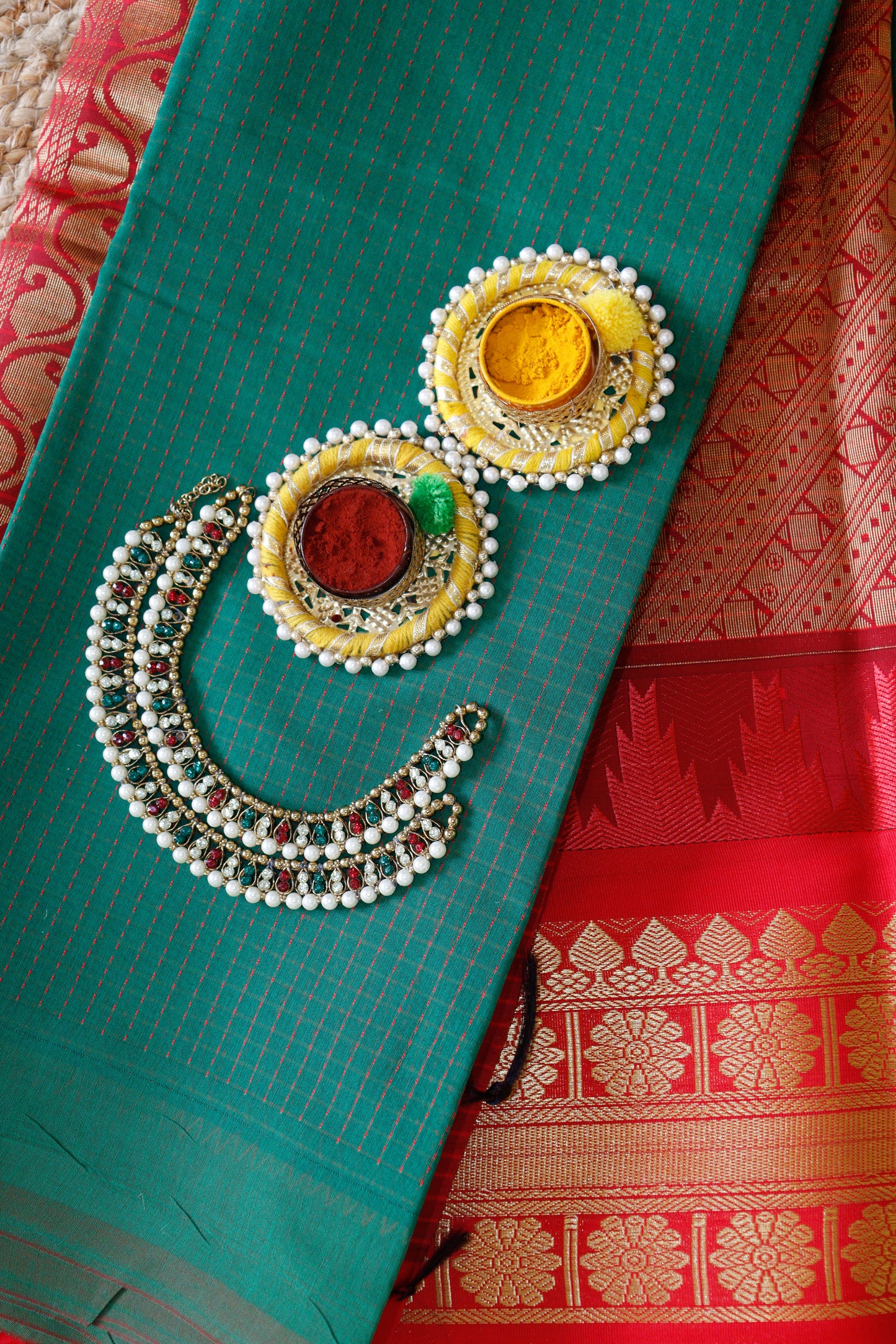 Vintage Green Cotton Saree | Fine checks