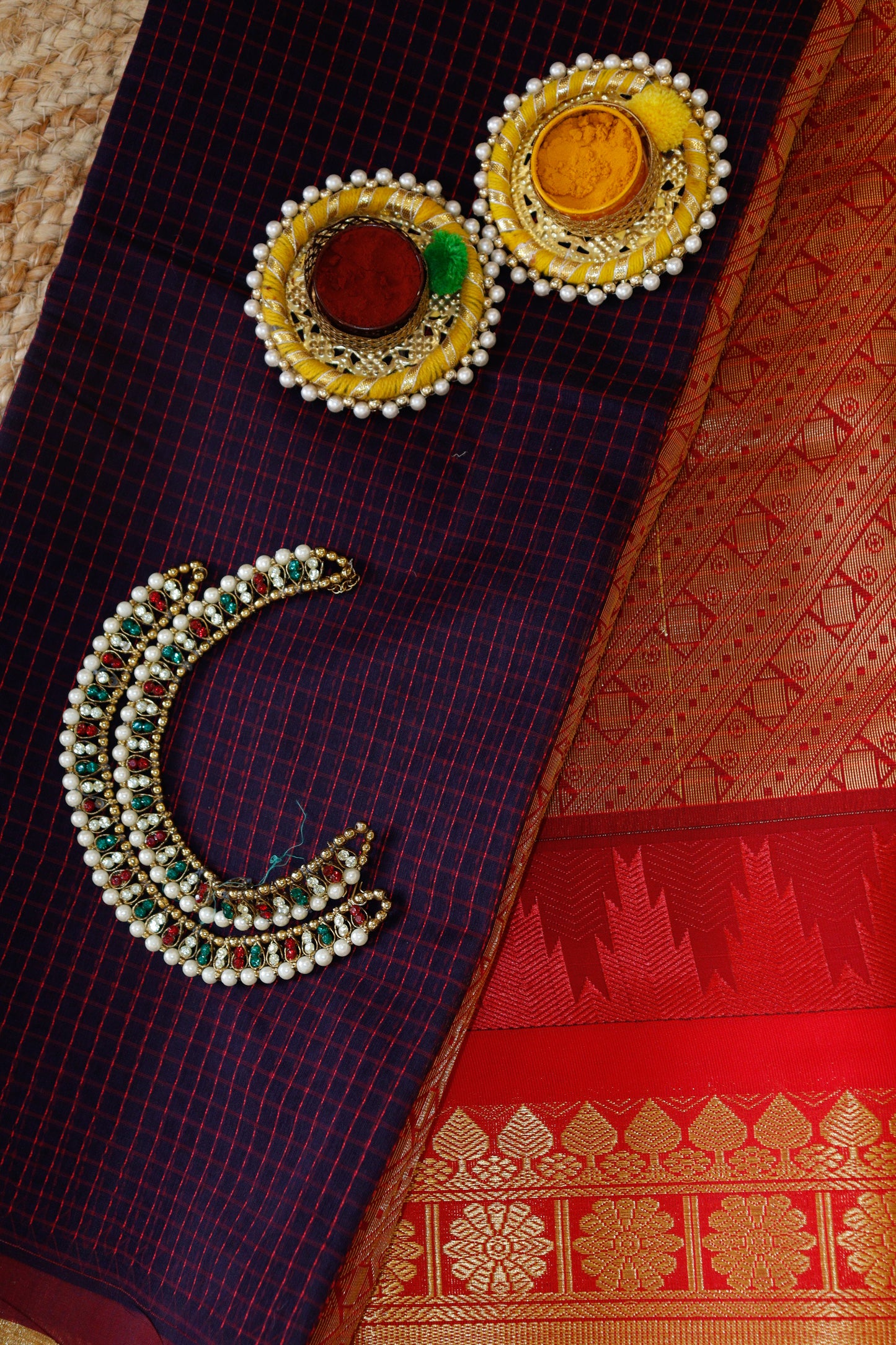 Vintage Deep Purple Cotton Saree | Fine checks