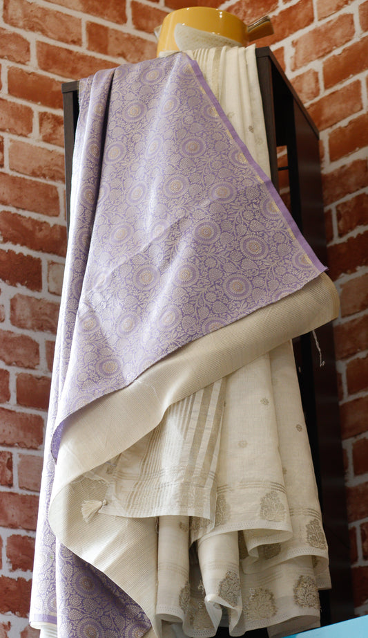 Classic Ivory Lilac Silk Saree