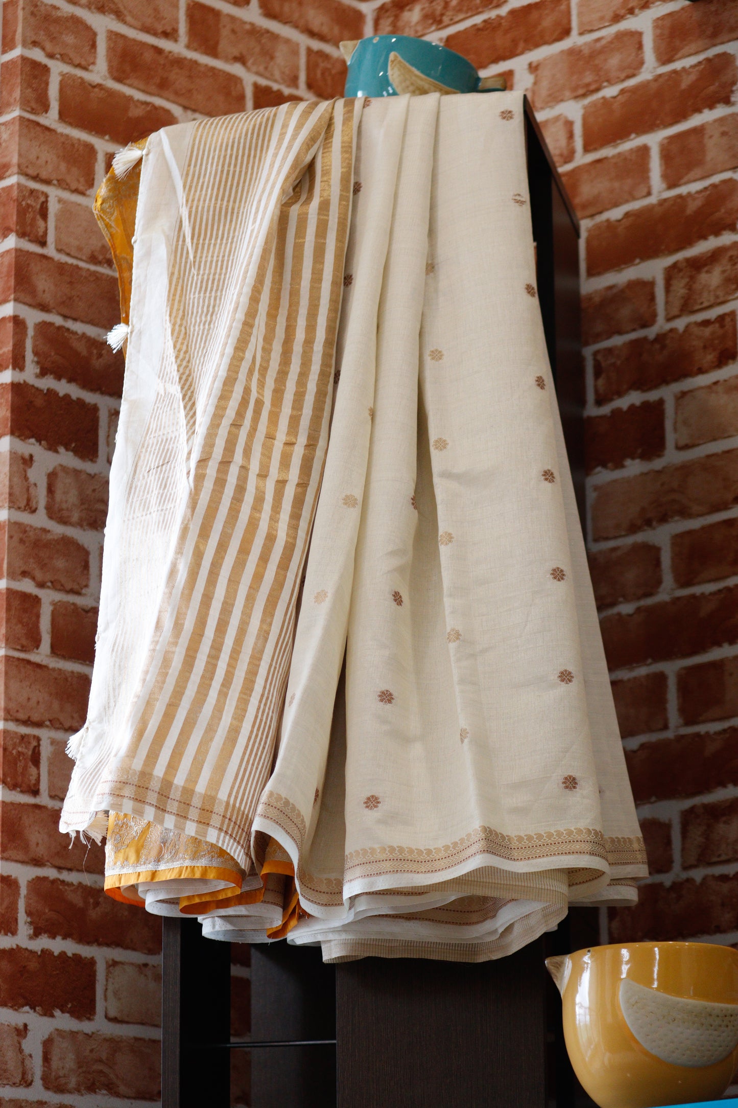 Classic Ivory Mustard Silk Saree