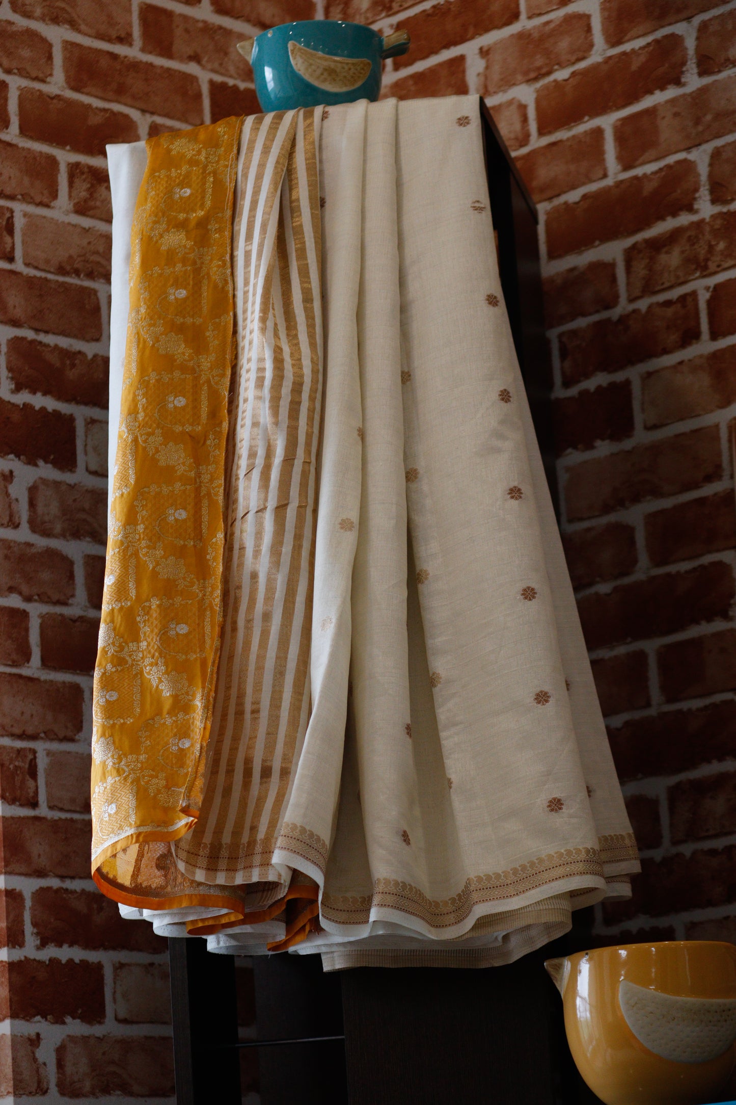 Classic Ivory Mustard Silk Saree