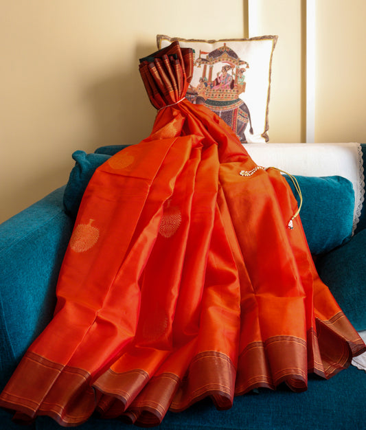 Rust Orange Silk Saree