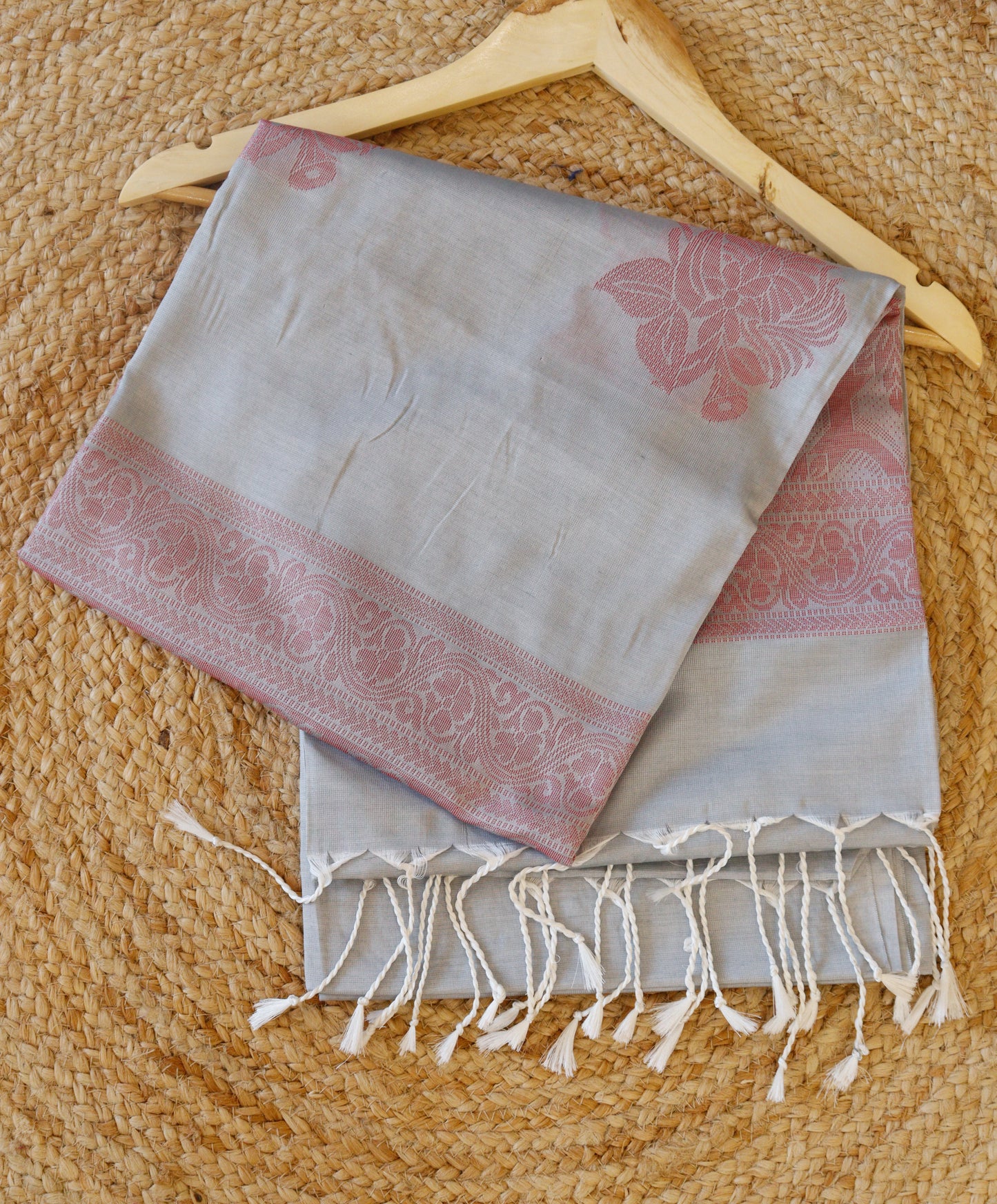 Silver Grey Semi-Tussar Silk Saree