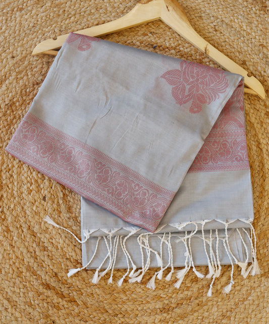 Silver Grey Semi-Tussar Silk Saree