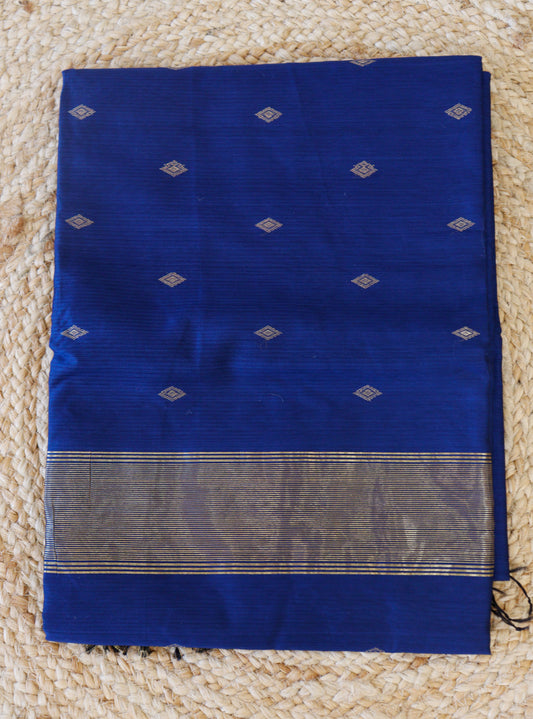 Royal Blue Maheshwari Saree - Diamond buttas