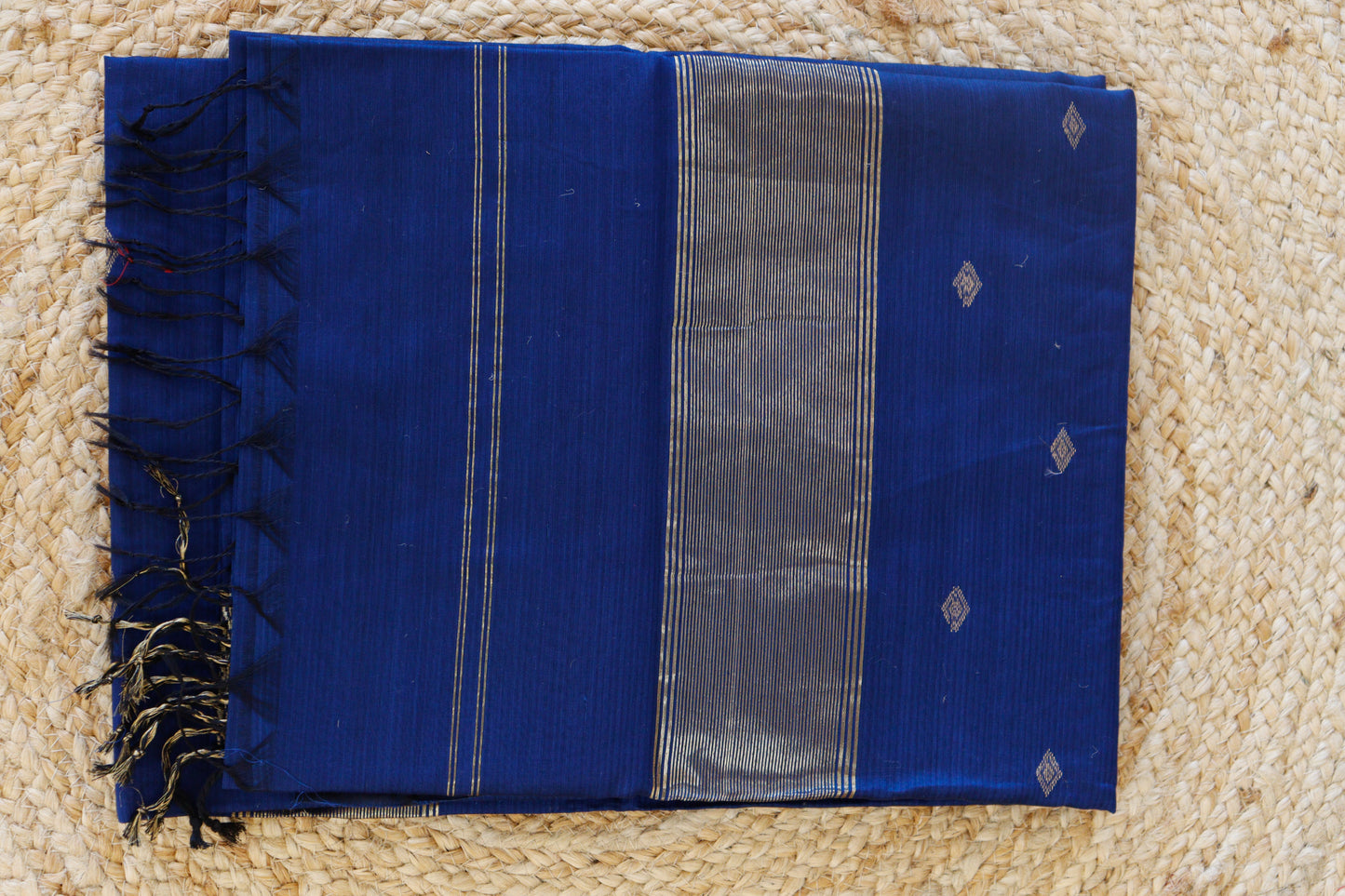 Royal Blue Maheshwari Saree - Diamond buttas