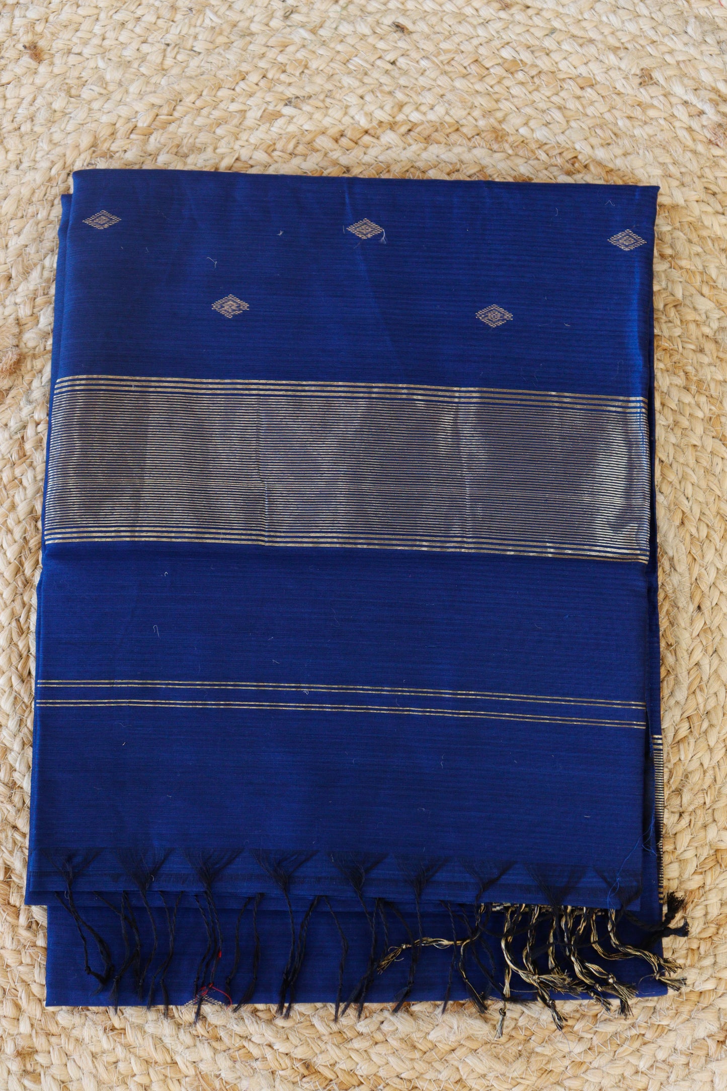 Royal Blue Maheshwari Saree - Diamond buttas