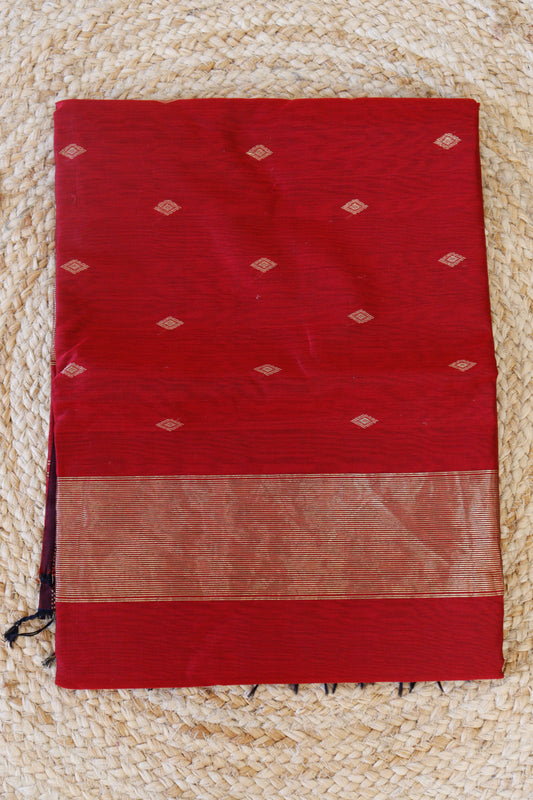 Red Maheshwari Saree - Diamond buttas