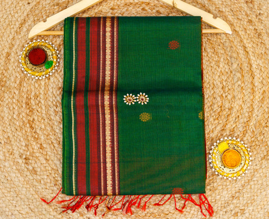 Deep Green Silk Cotton Saree
