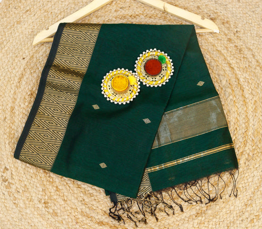 Green Maheshwari Saree - Diamond buttas