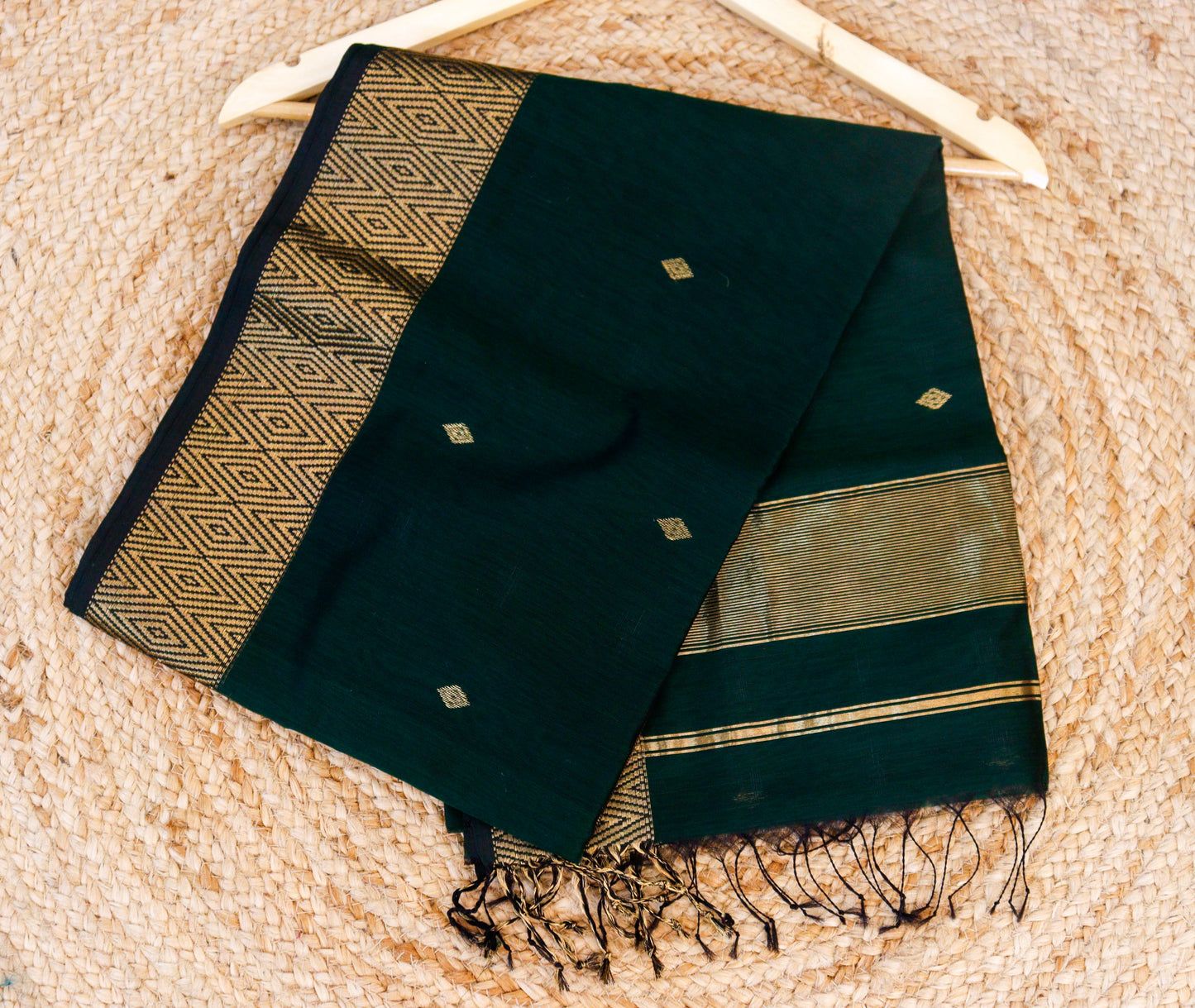 Green Maheshwari Saree - Diamond buttas
