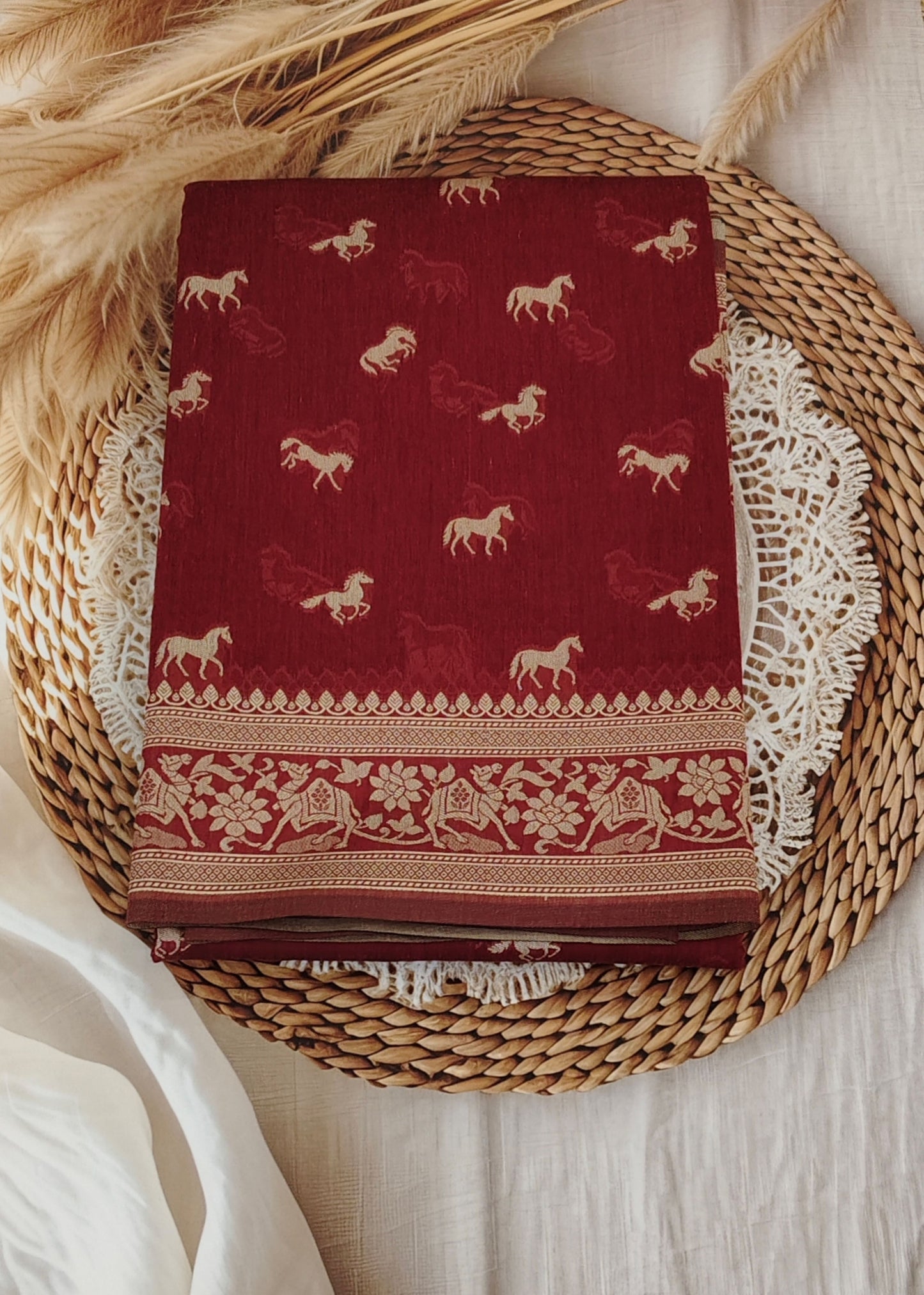 Maroon Banarasi Cotton Saree