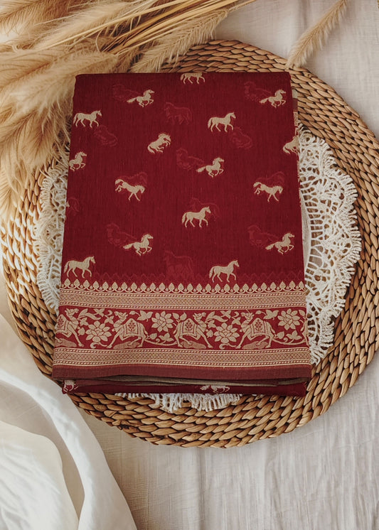 Maroon Banarasi Cotton Saree