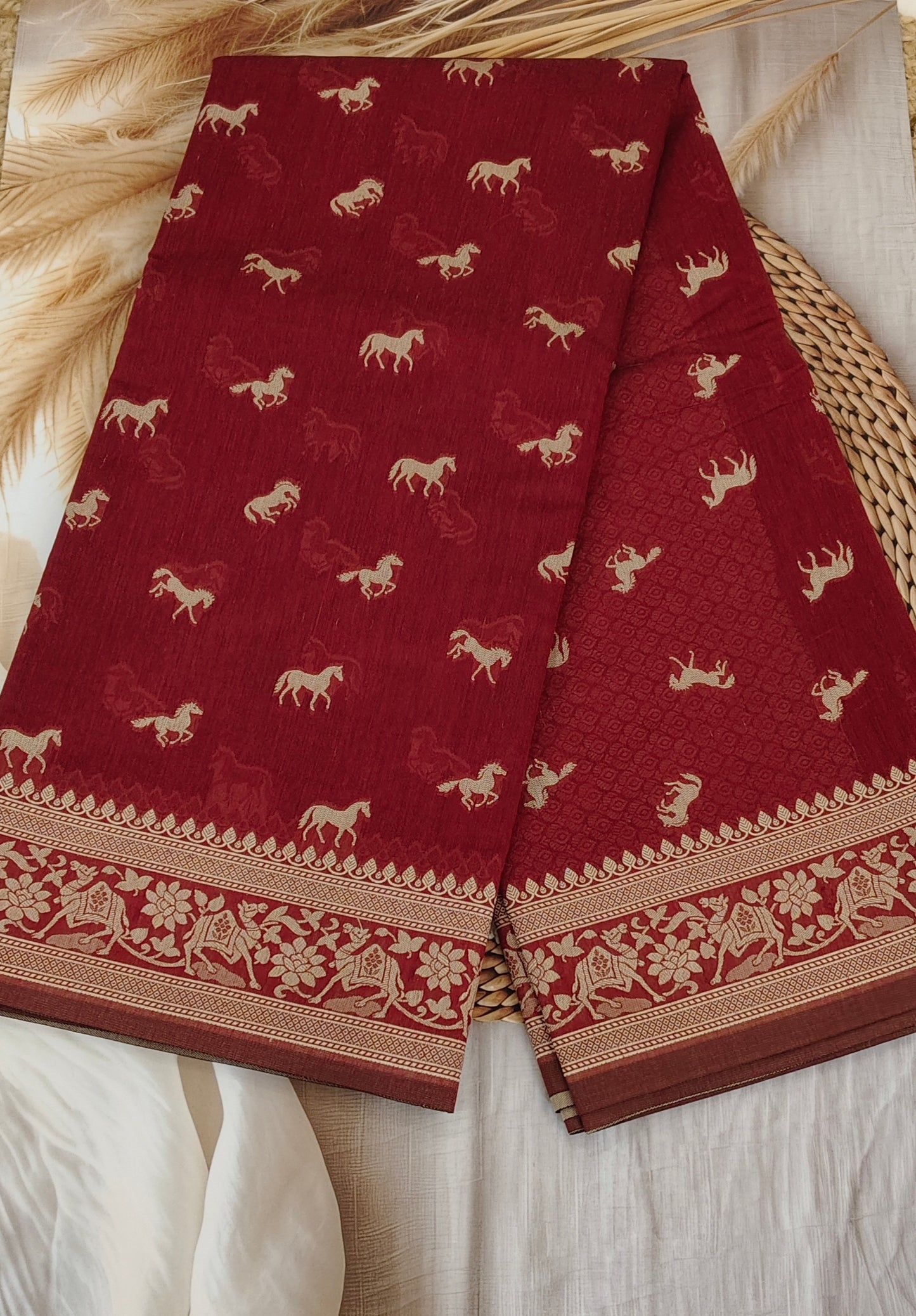 Maroon Banarasi Cotton Saree