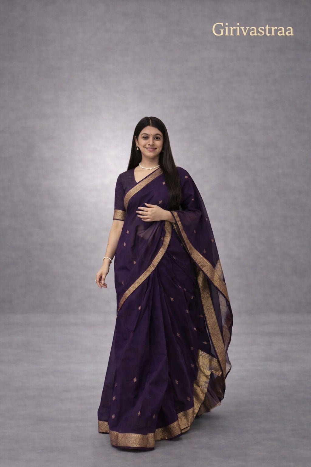Purple Maheshwari Saree - Diamond buttas