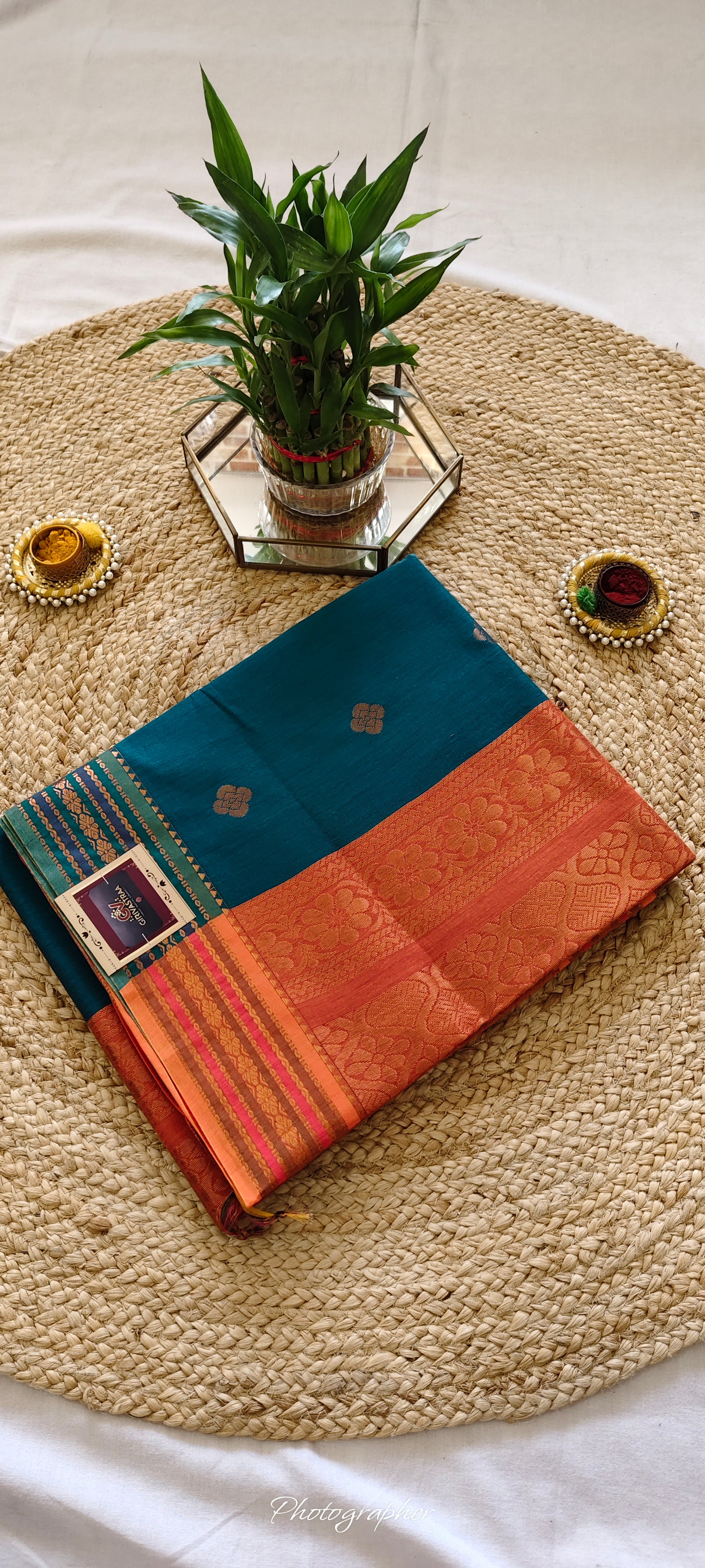 Teal Green Kanchi Cotton Saree